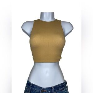 tan ribbed athletic cropped tank top